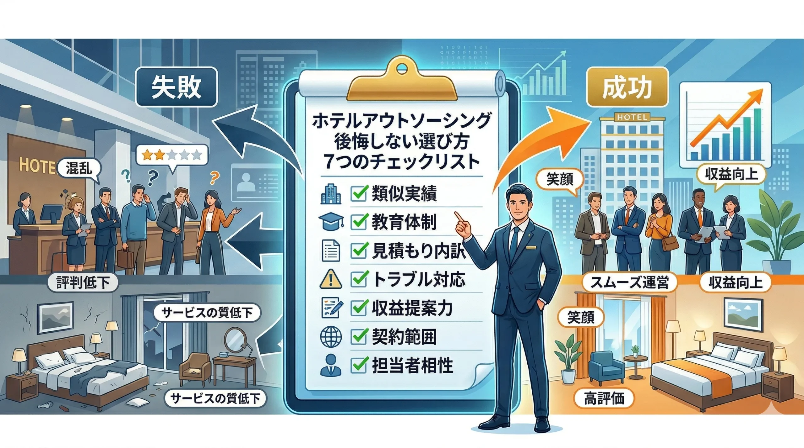 ホテルアウトソーシングで失敗しない選び方｜後悔しないための7つのチェックリスト