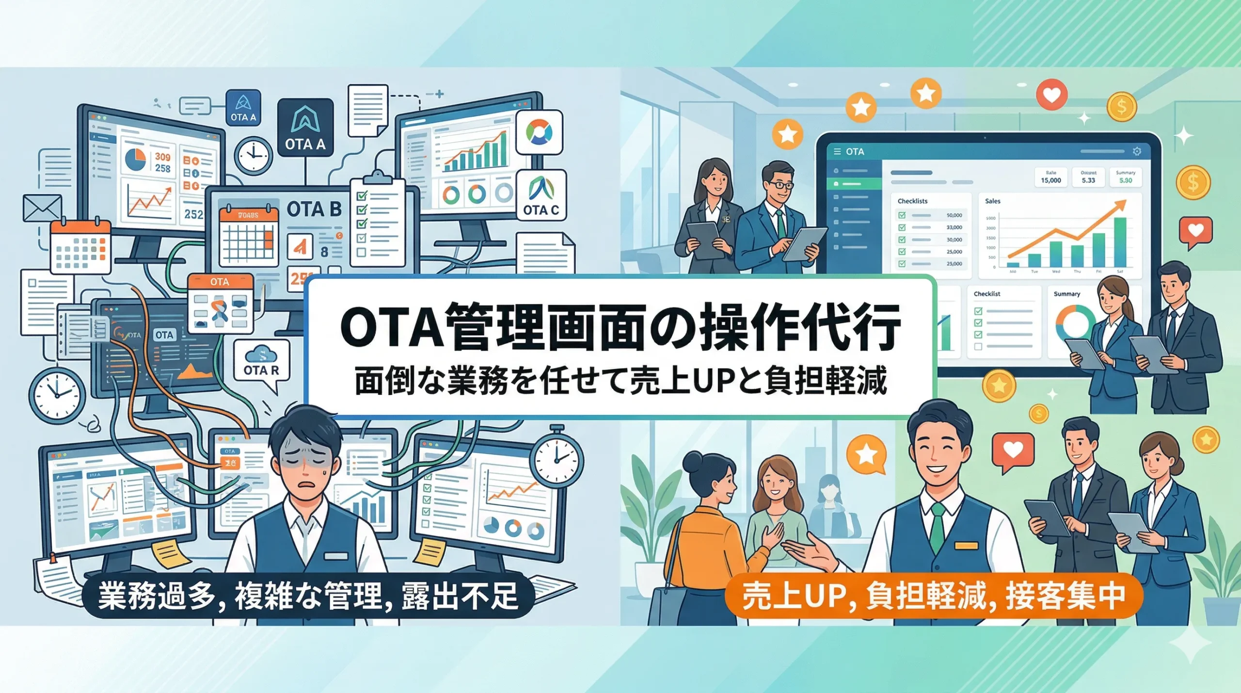 OTA管理画面の操作代行｜面倒な業務を任せて売上UPと負担軽減