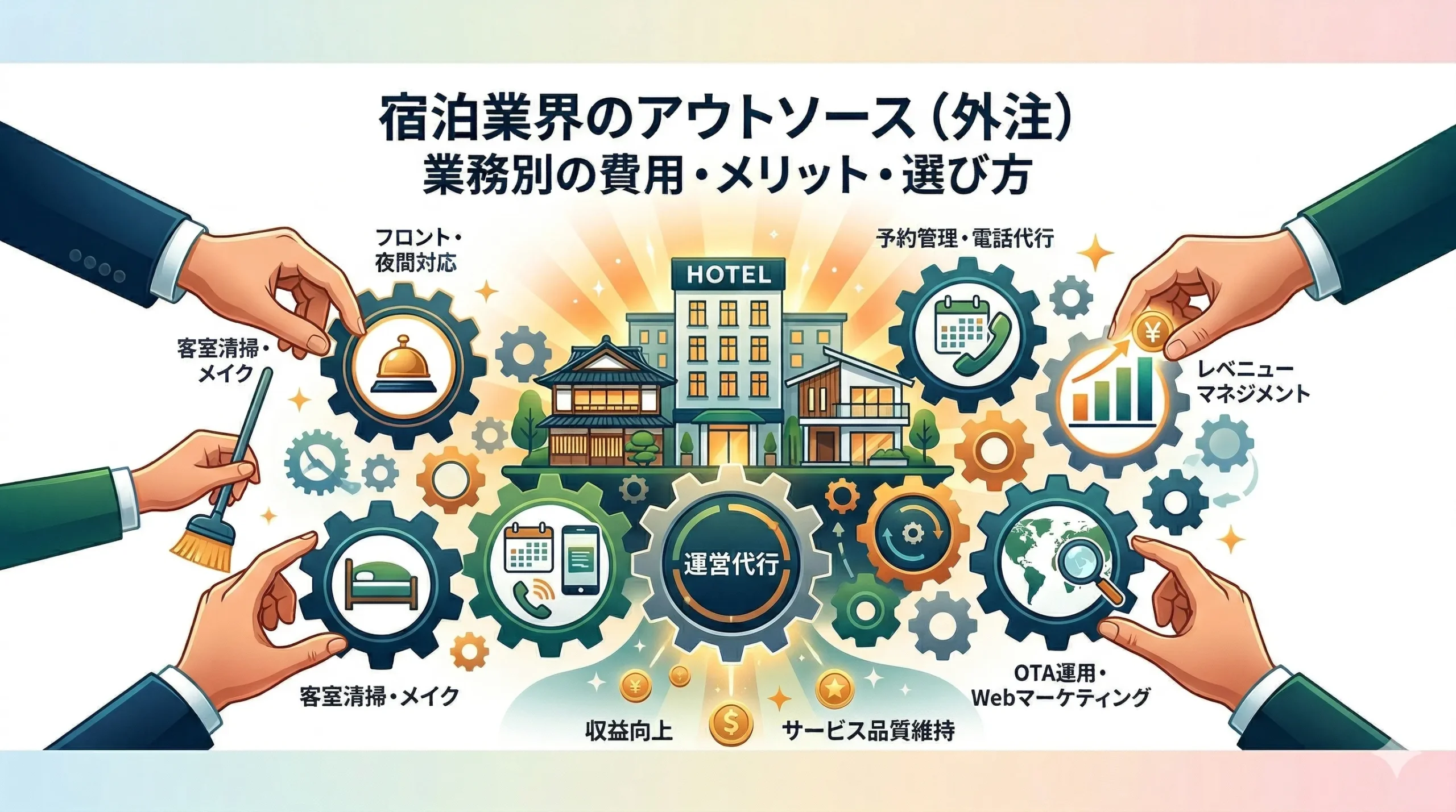 宿泊業界のアウトソース（外注）｜業務別の費用とメリット・選び方
